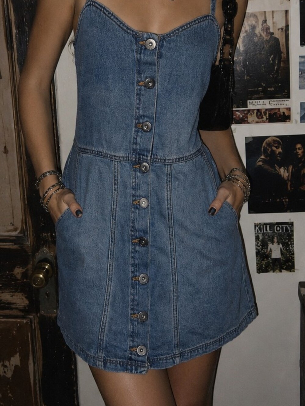 Vans Denim Button Front Mini Dress Size Large Y2K Skater 90s